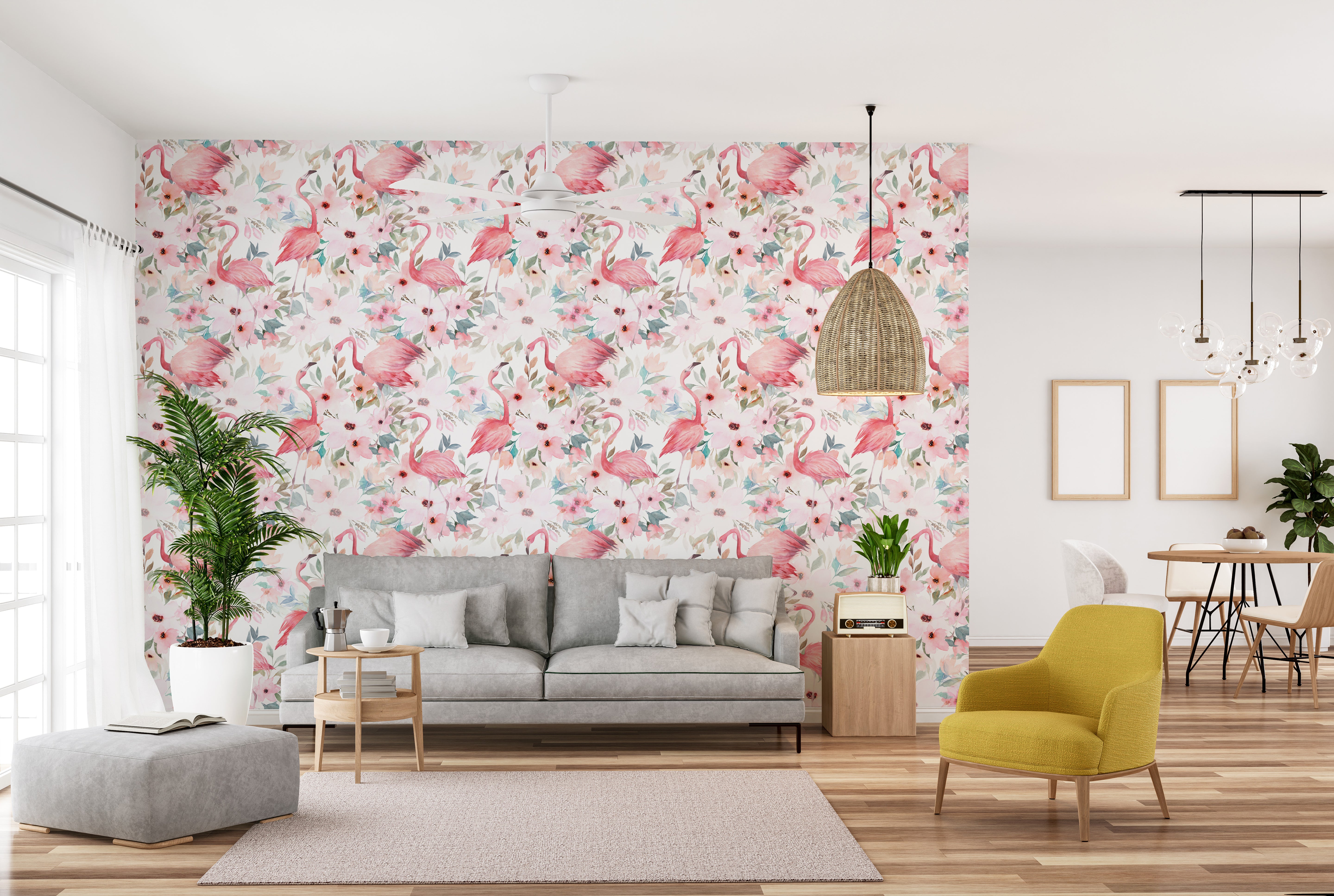 Pink Flamingo Patterns Wall Mural for a playful touch