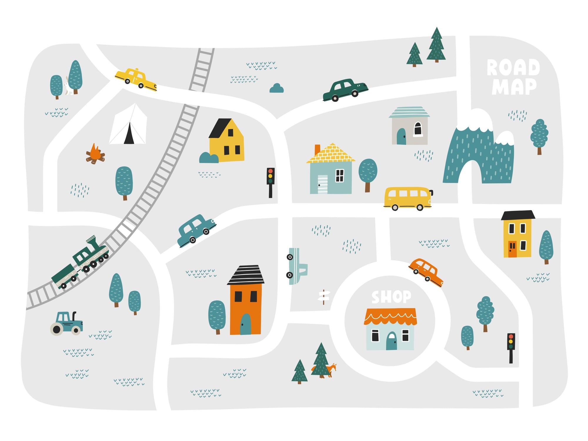 Cartoon Style Map Wallpaper Mural