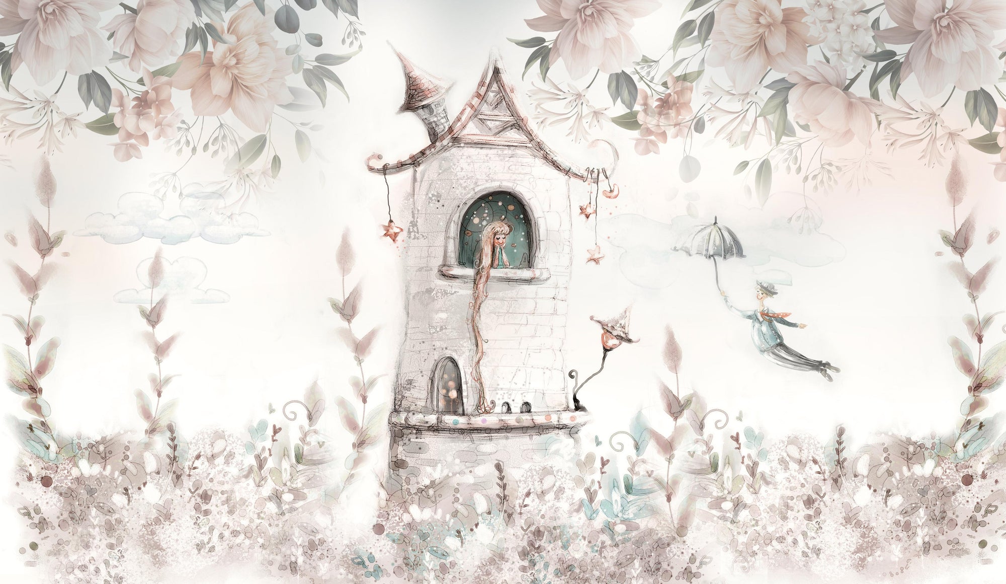 Whimsical Princess Castle Mural Wallpaper