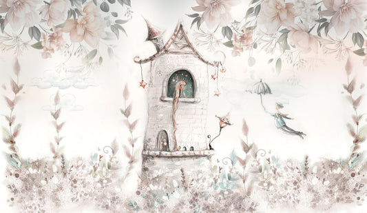 Whimsical Princess Castle Mural Wallpaper