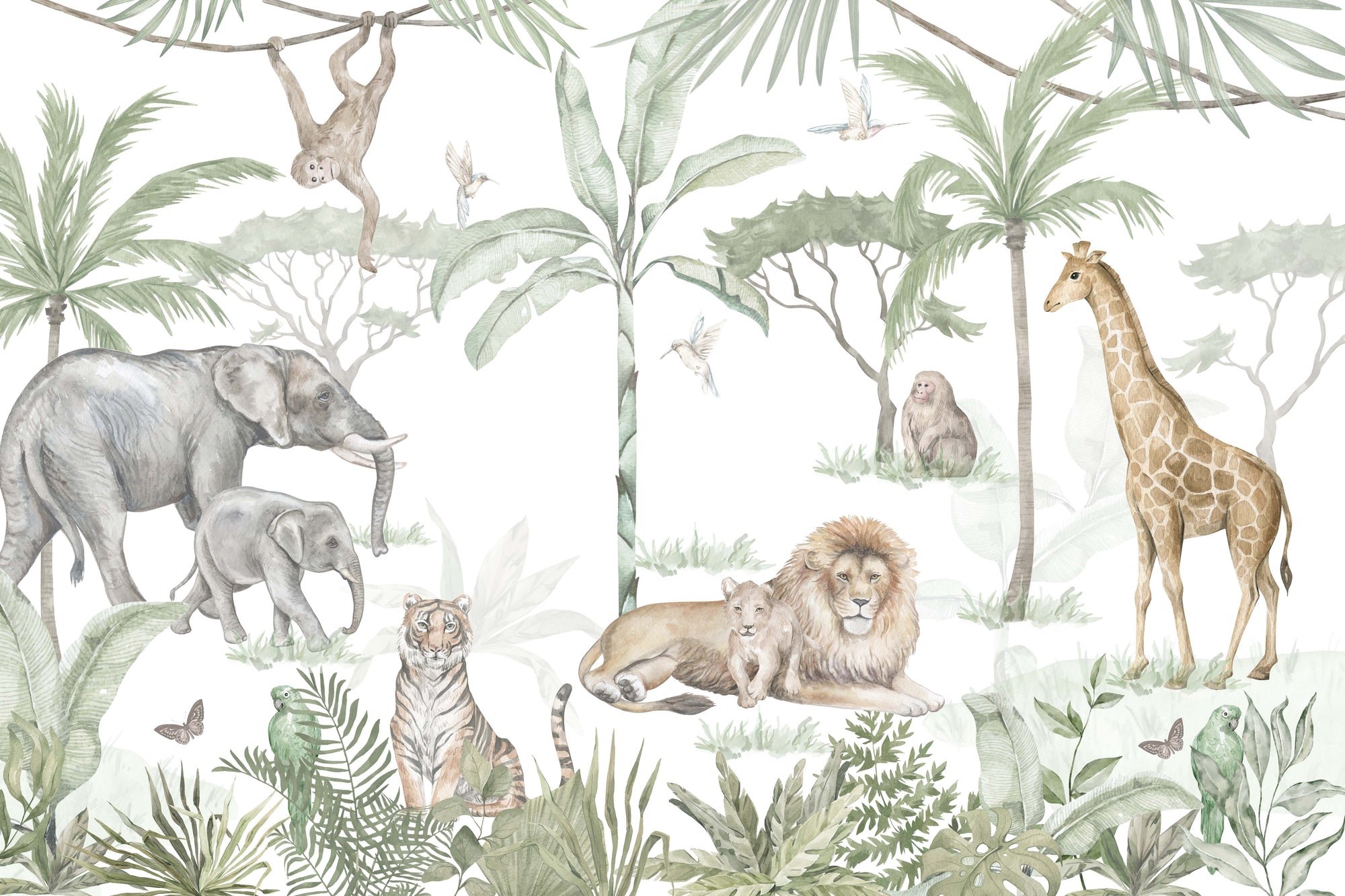 Watercolor Jungle Safari Wallpaper