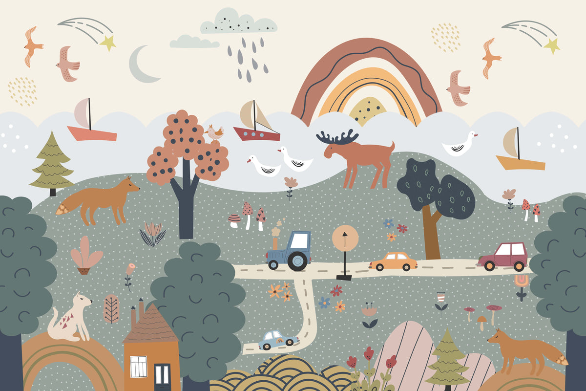 Woodland Nursery Wallpaper in your room — zoomed