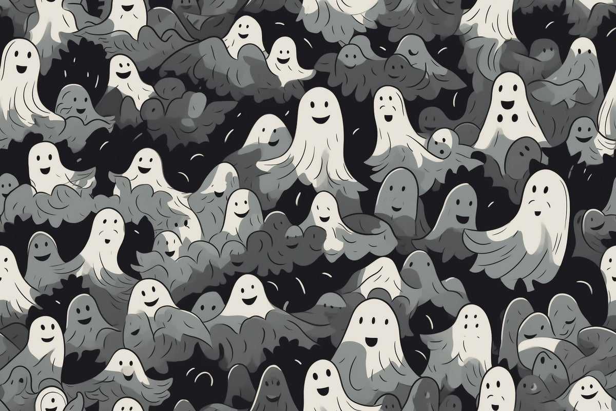 Black and White Ghosts Halloween Wallpaper in your room — zoomed