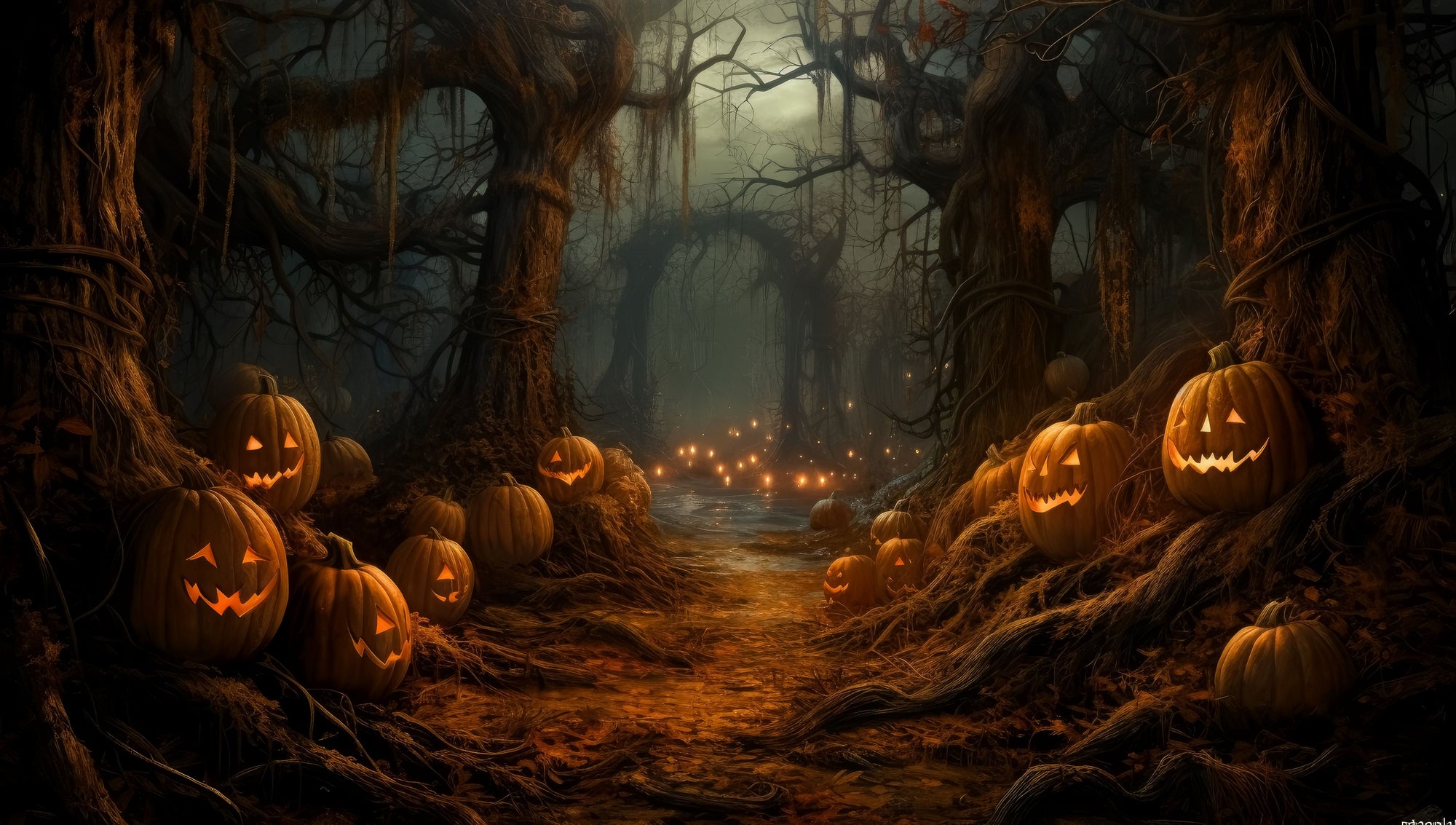 Spooky Pumpkin Forest Halloween Wallpaper