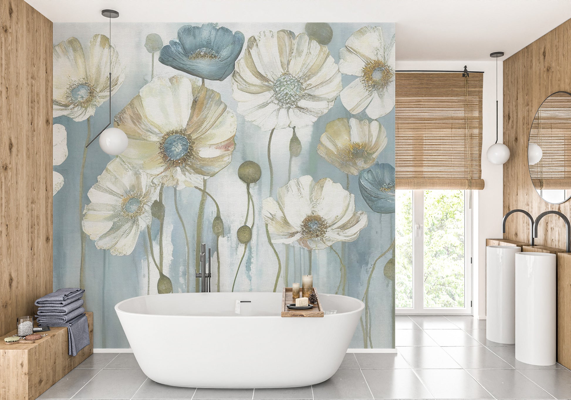 Blossoming flowers wallpaper mural for modern home decor
