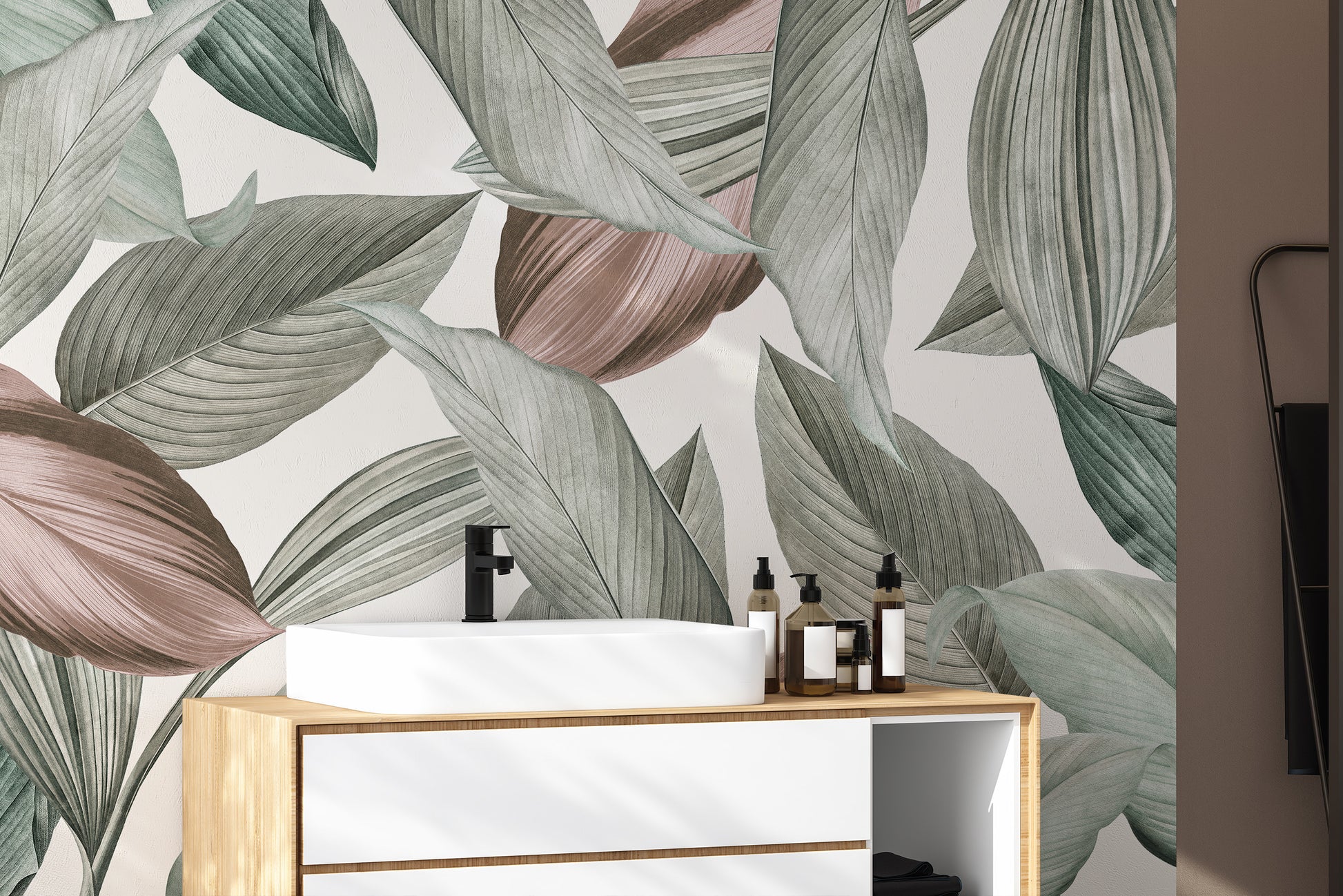 Calming leaf patterns wall mural for a harmonious space