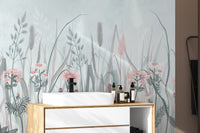 Whimsical pink room wallpaper with floral design