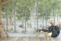 Peaceful Forest Wildlife Wall Mural with harmonious nature details