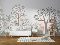 Forest mural featuring charming woodland animals
