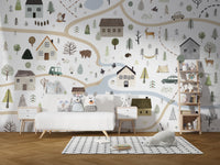 Scenic Road Houses Wallpaper Mural with peaceful homes