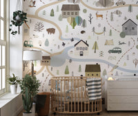 Scenic Road Houses Wall Mural with scenic countryside view