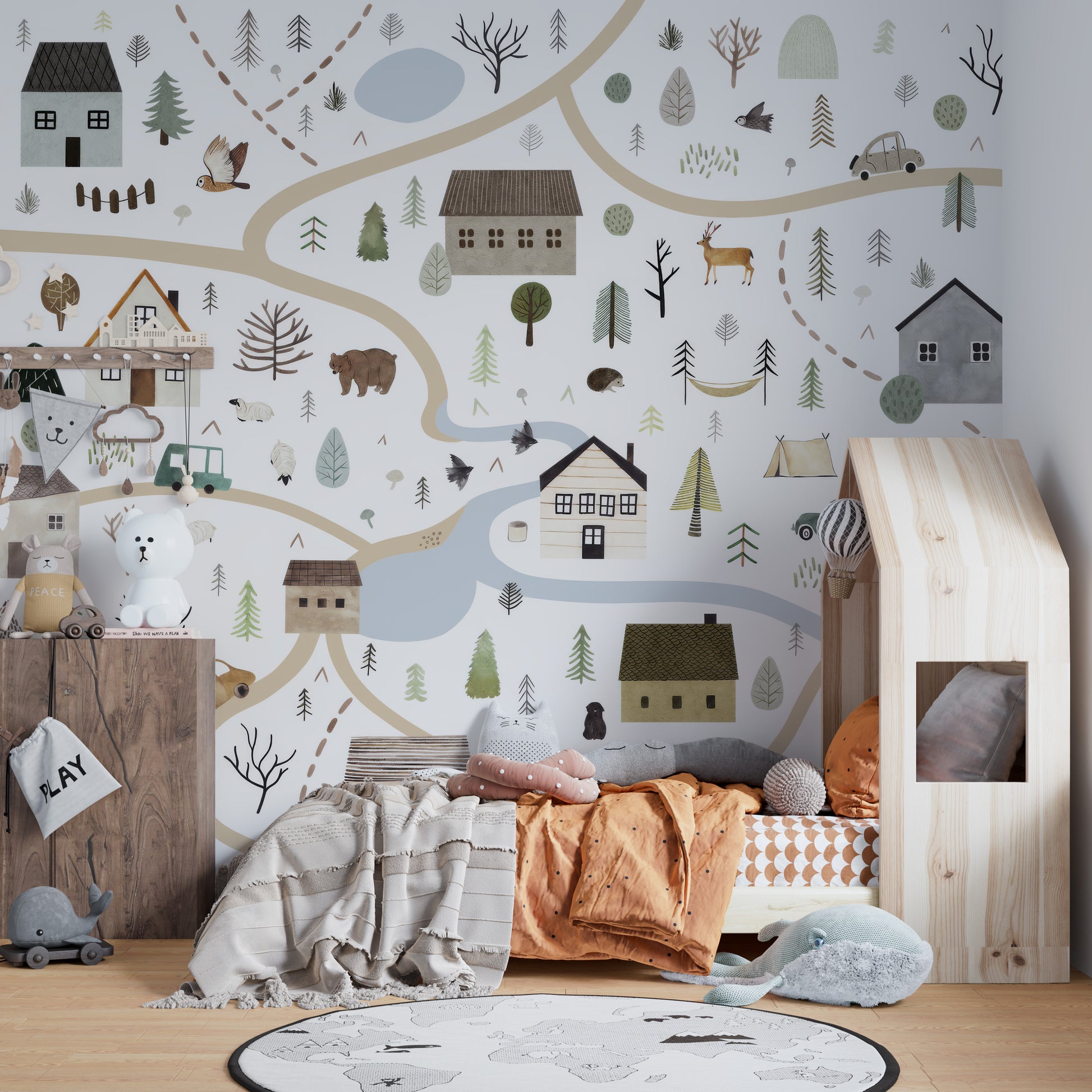 Scenic Road Houses Wallpaper Mural with village charm