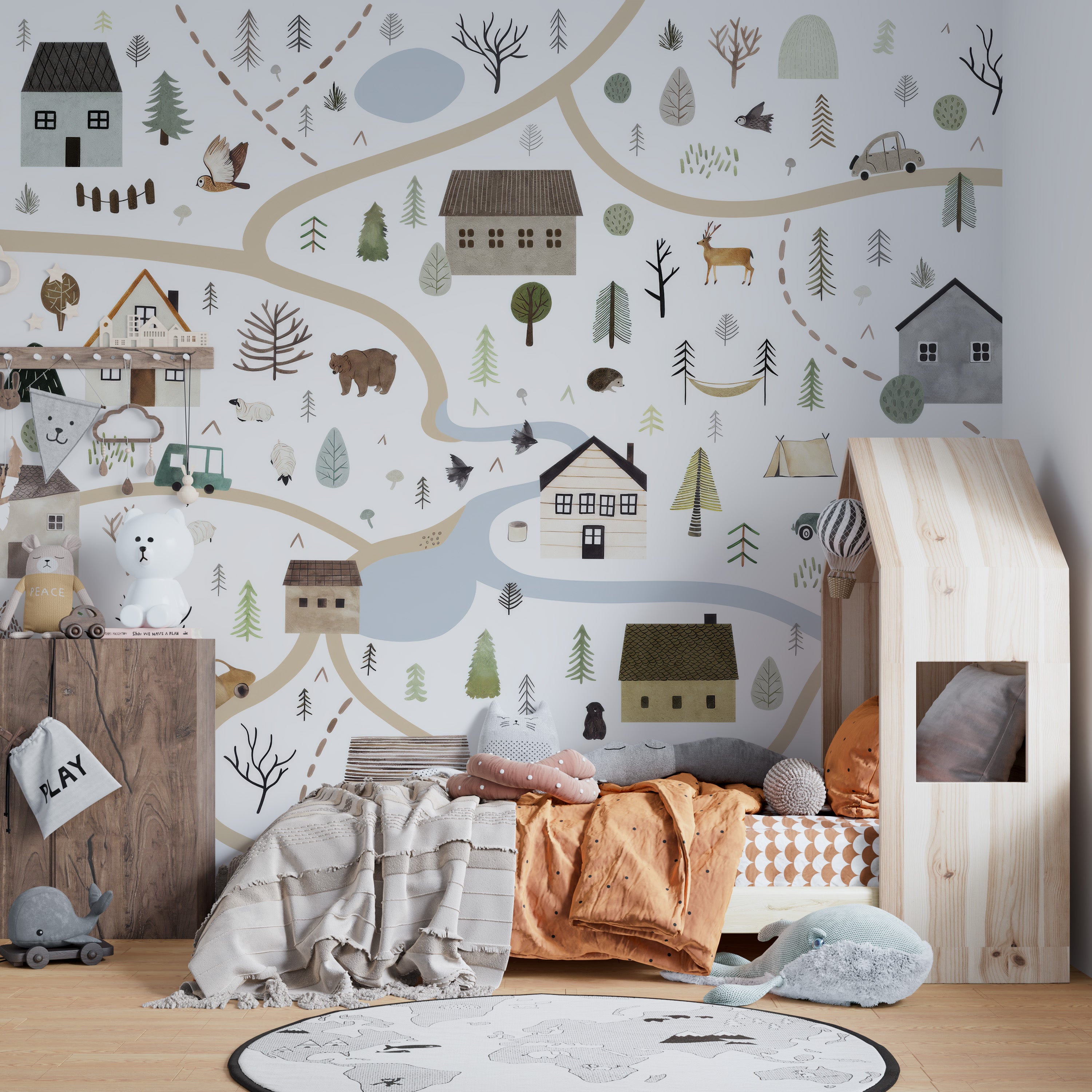 Scenic Road Houses Wallpaper Mural with village charm