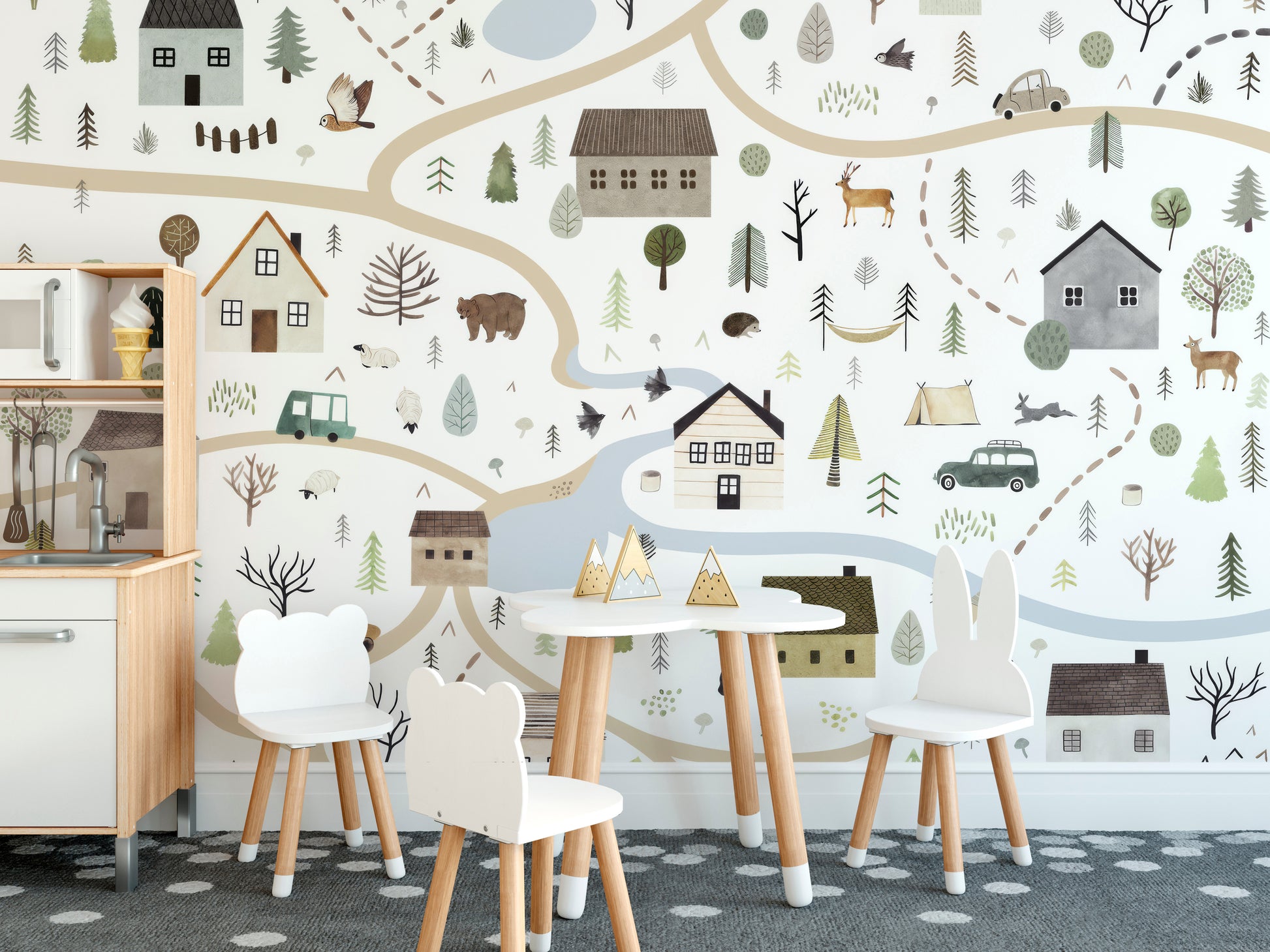 Scenic Road Houses Wall Mural with peaceful scenery