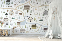 Scenic Road Houses Wallpaper Mural for a serene look