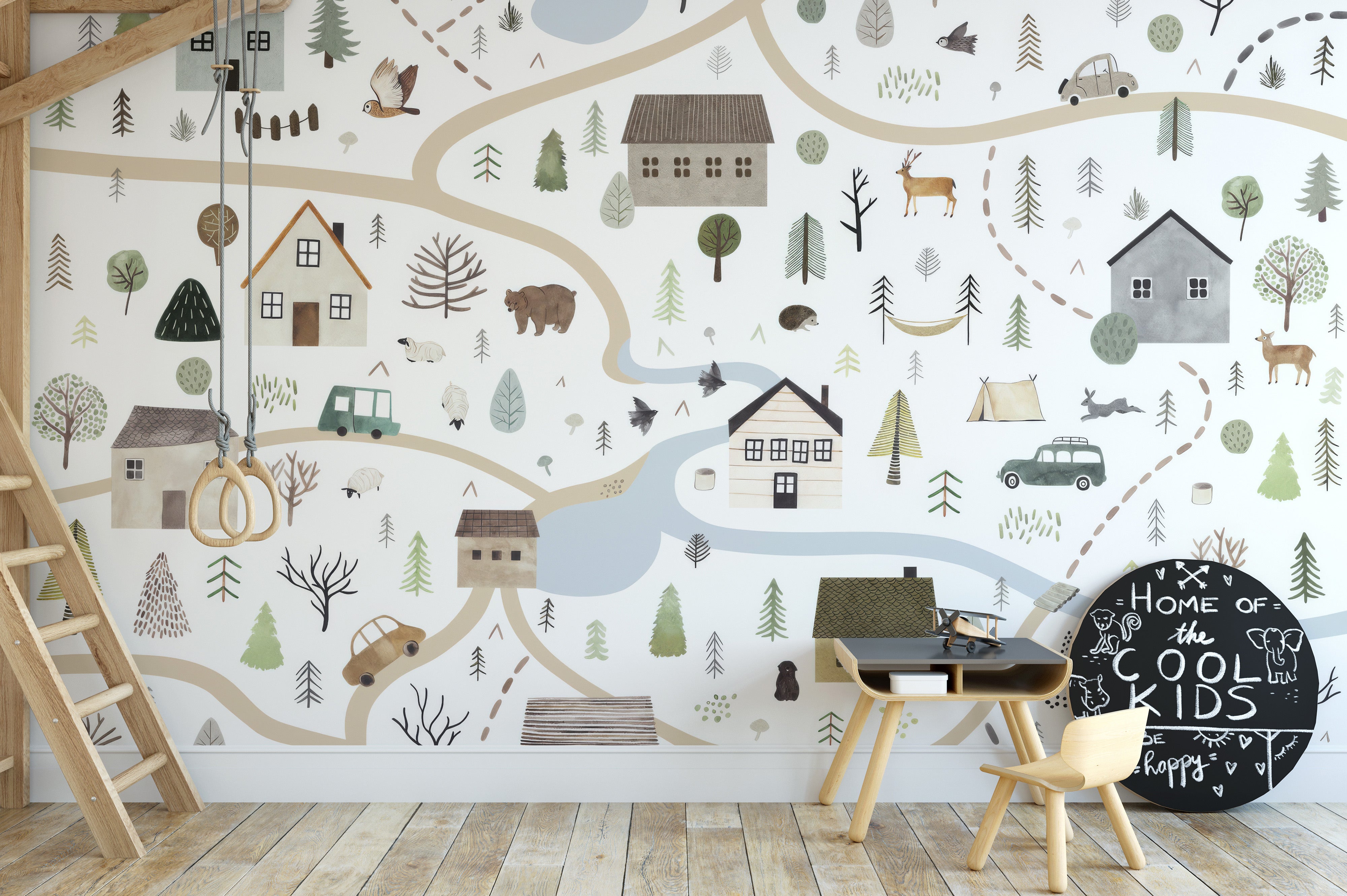 Scenic Road Houses Wall Mural with cozy roadside homes