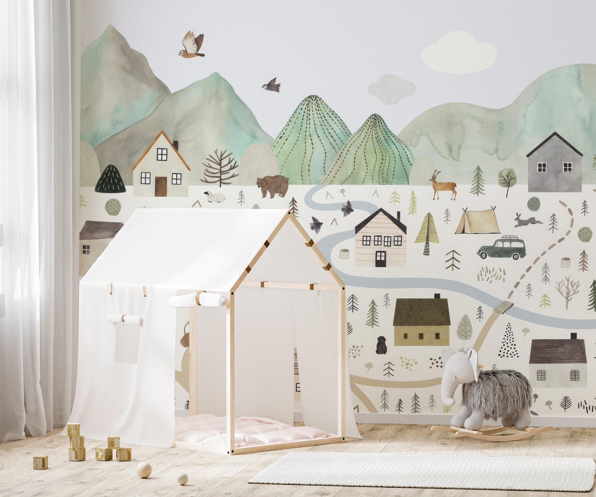 Tranquil Mountain Range Wall Mural with soft mountain peaks