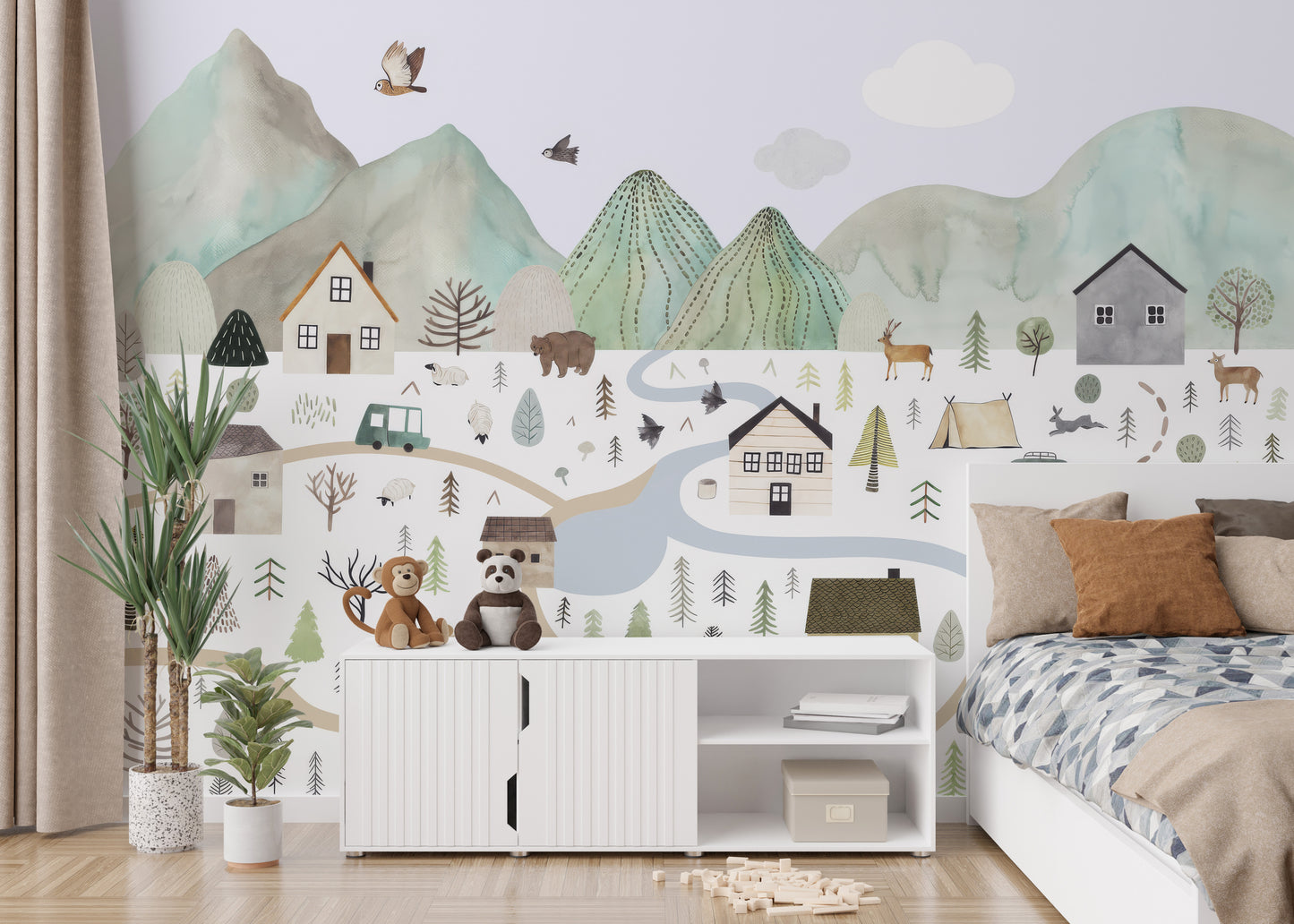 Tranquil Mountain Range Wall Mural with distant mountain views
