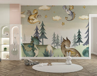 Magical Dragon Grove Wall Mural with dragons and trees