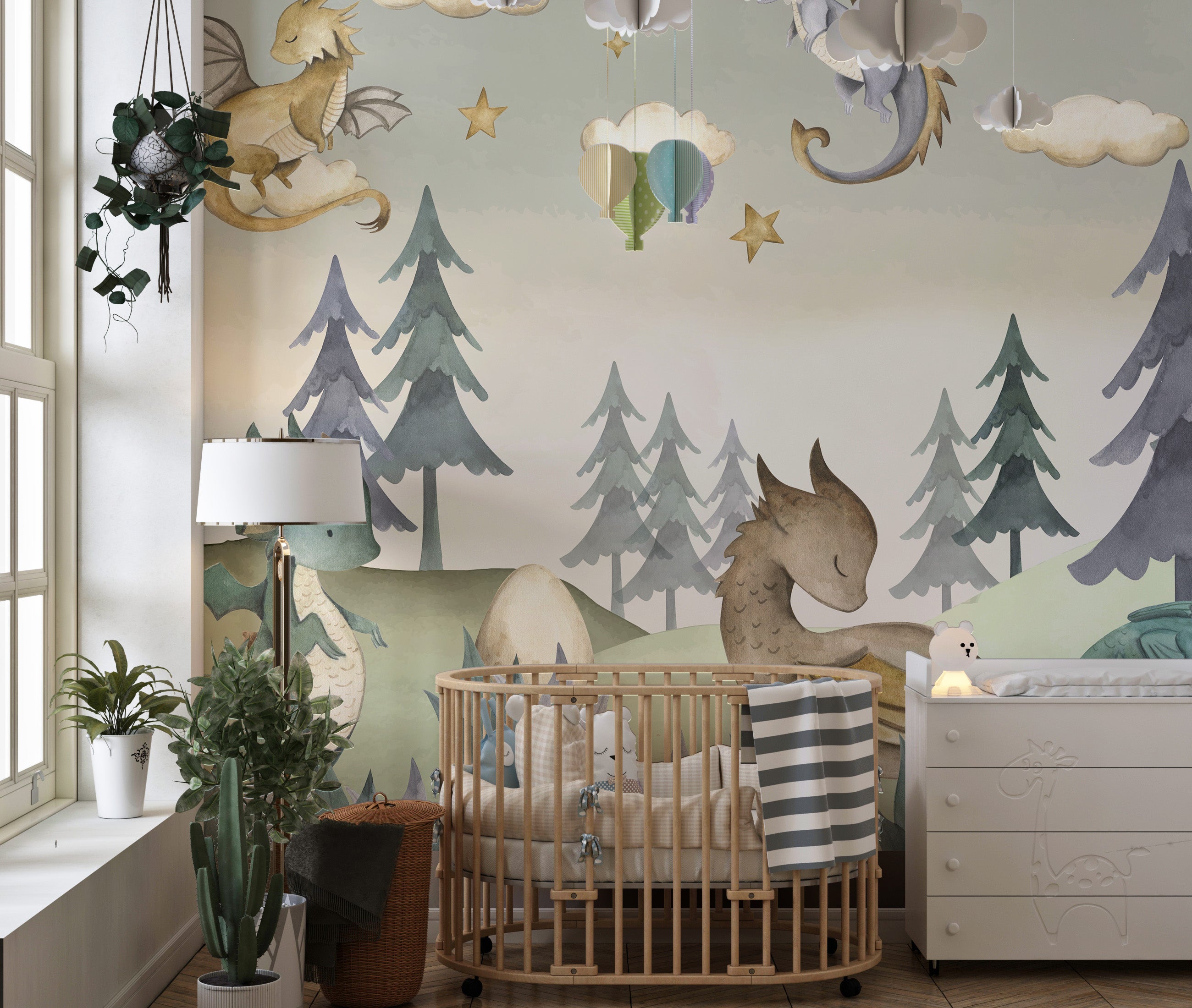 Magical Dragon Grove Wall Mural with enchanted forest view