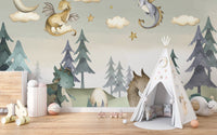 Magical Dragon Grove Wallpaper Mural with magical creatures