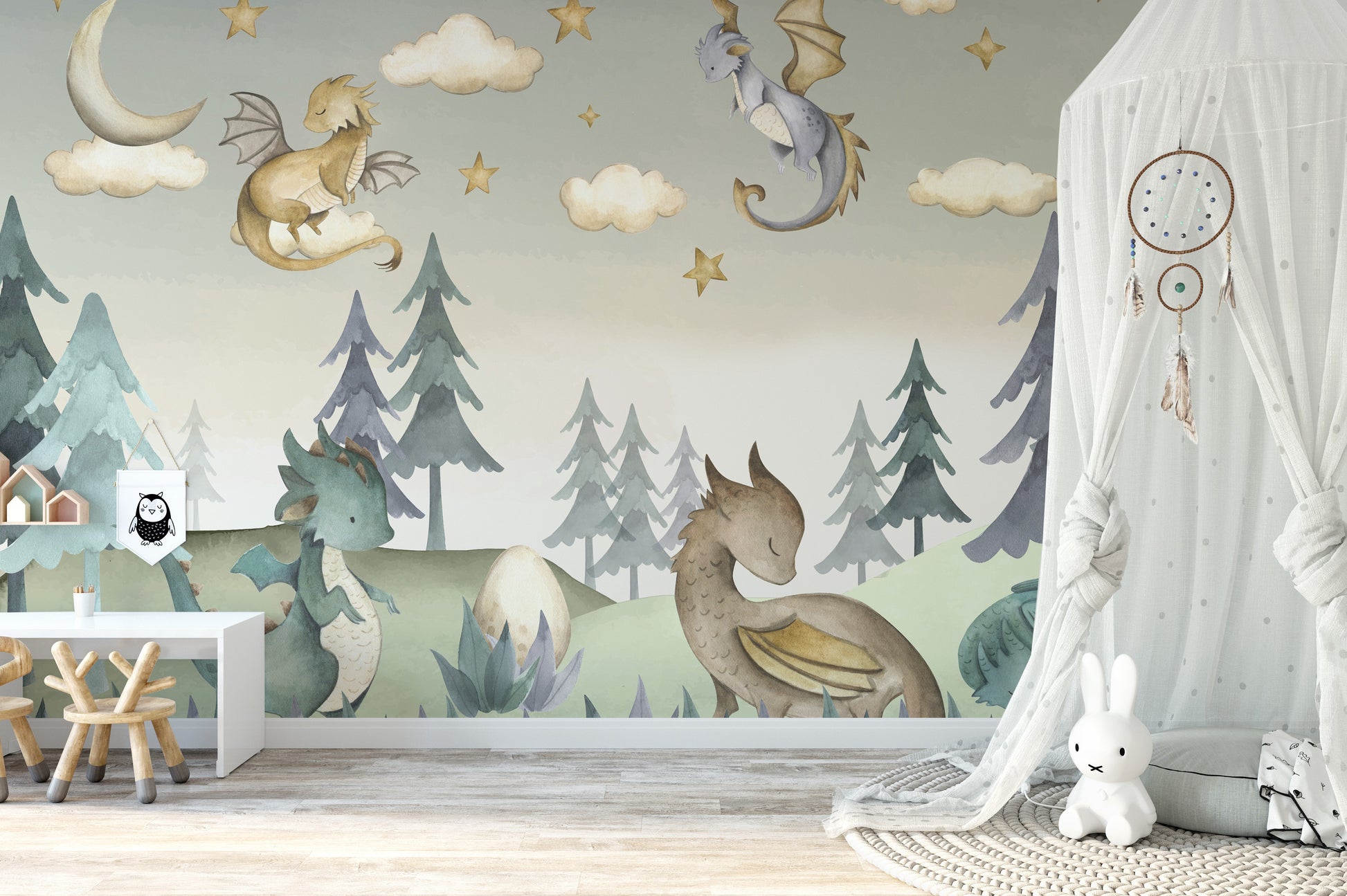 Magical Dragon Grove Wallpaper Mural with hidden dragons