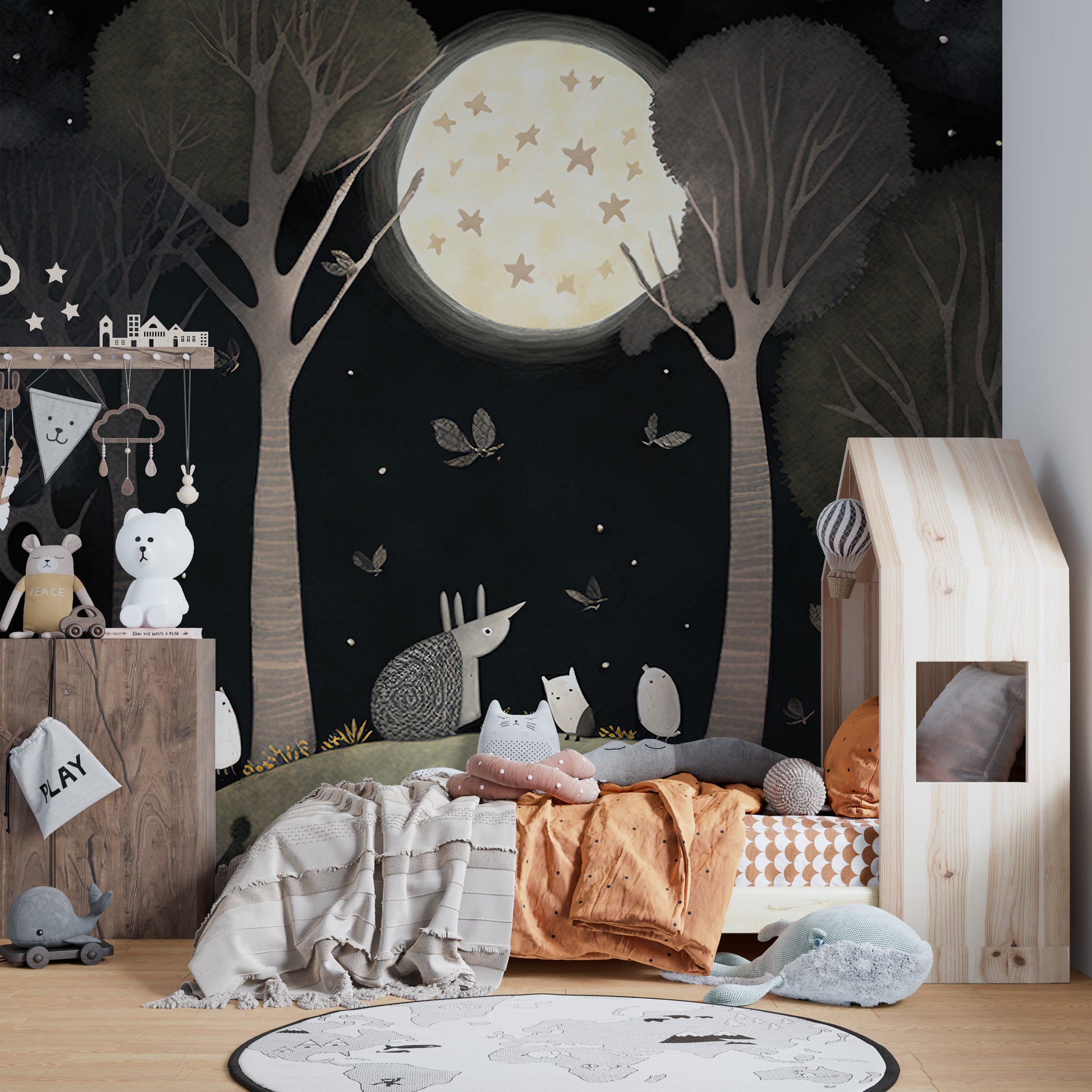 Nature bear mural wallpaper at night
