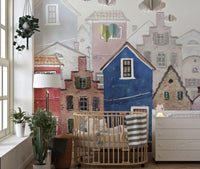 European Houses Colorful Wallpaper Mural for Rooms