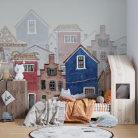 Vibrant European Houses Wallpaper Mural Design