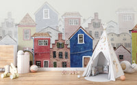 Bright European Houses Wallpaper Mural for Walls