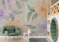 Watercolor floral mural with artistic brushstrokes.
