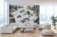 Waterfall and Deer Forest Wall Mural for Home