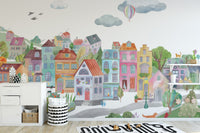 Colorful cityscape mural vibrant wallpaper
