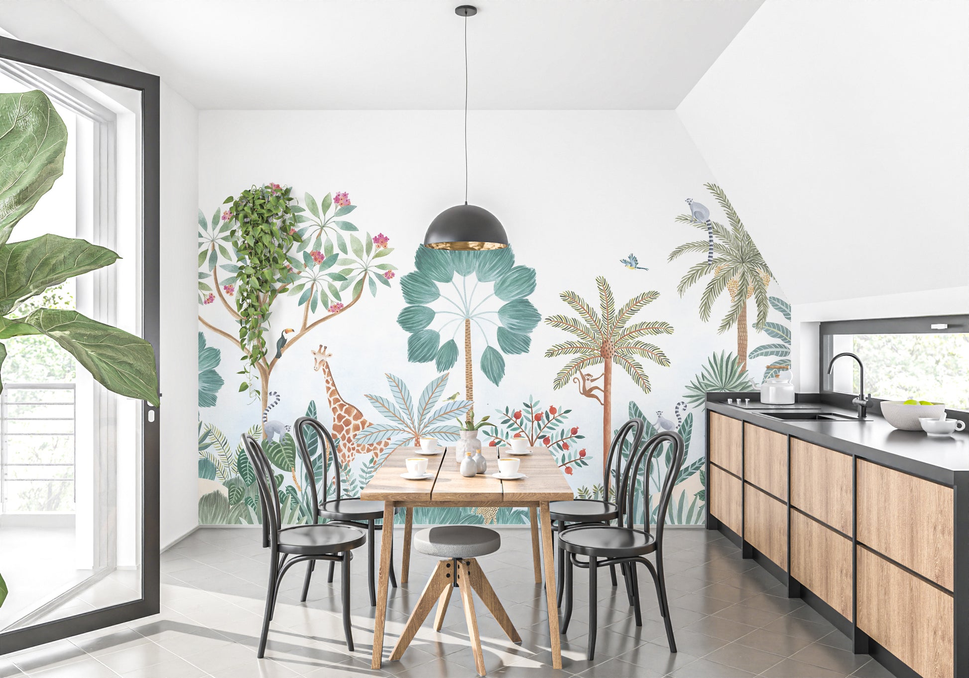 Tropical-themed wallpaper with rich textures
