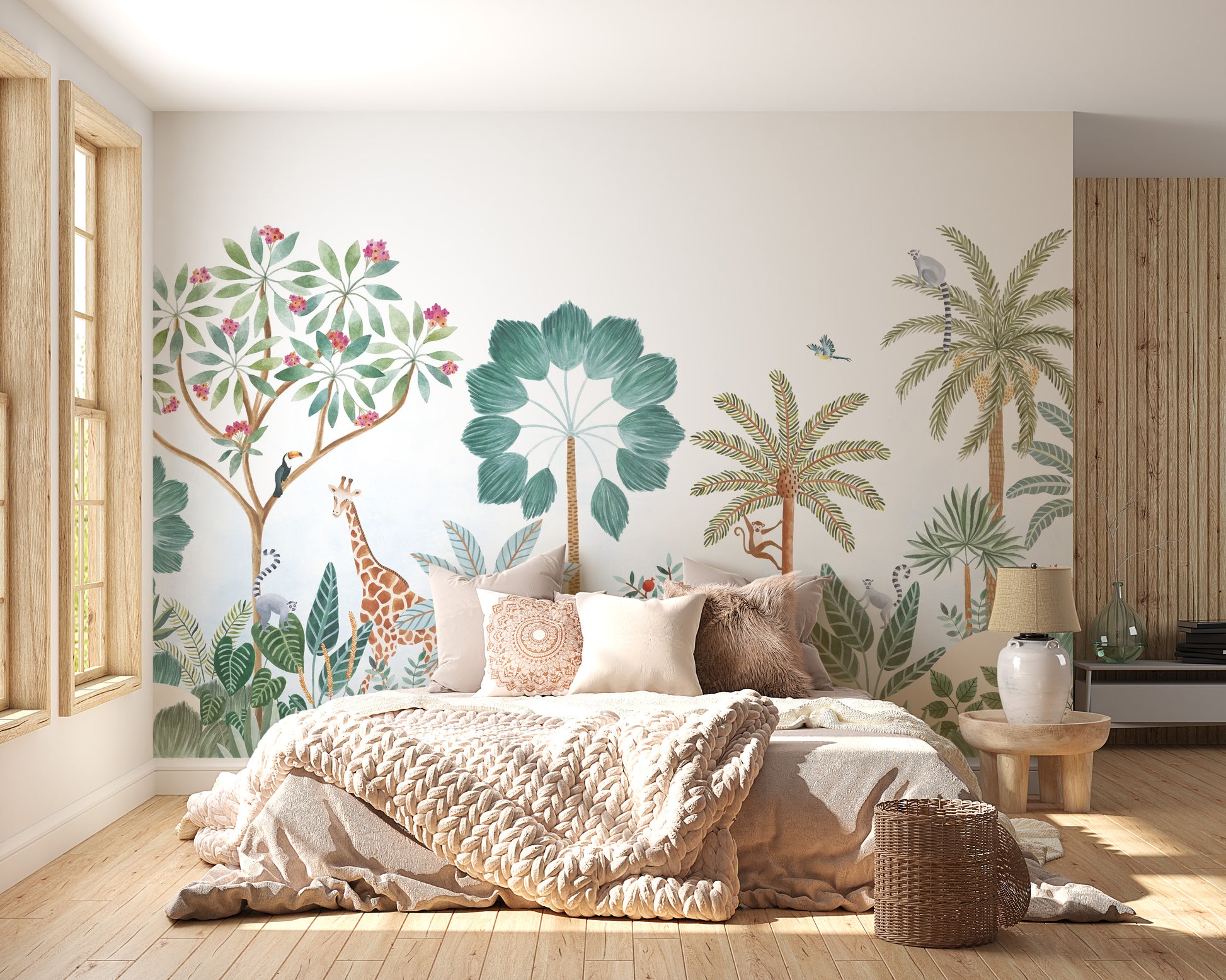 Exotic plants and beach on tropical mural
