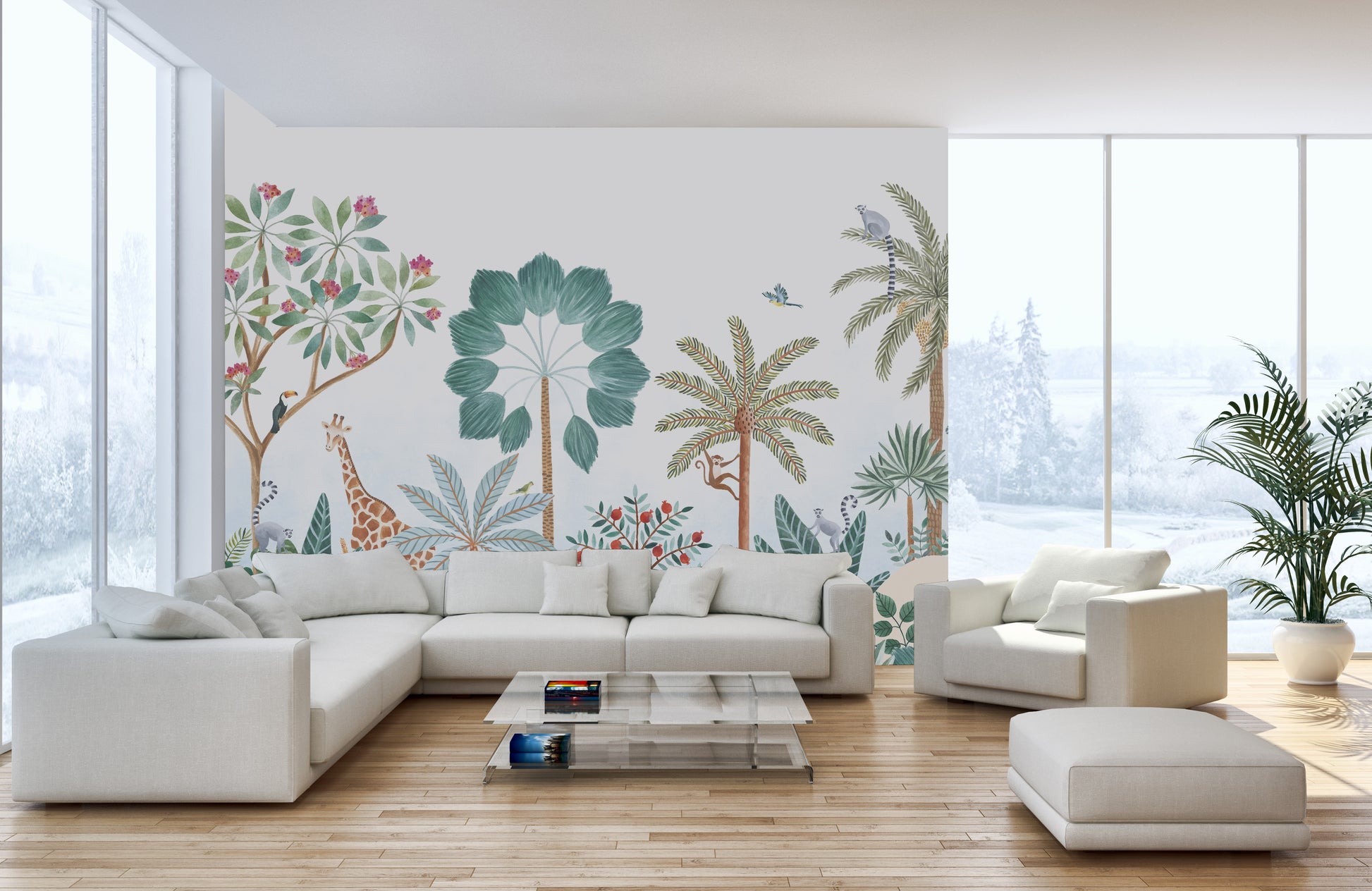 Colorful tropical design with exotic plants
