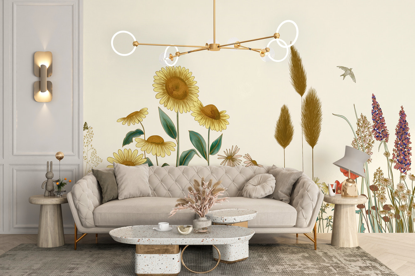 Vibrant sunflower field wallpaper mural