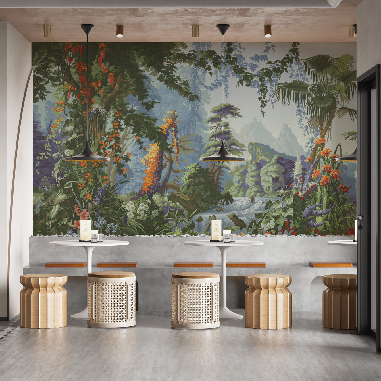 Tropical wallpaper mural with lush greenery