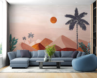Add tranquility with Sunset Oasis Wallpaper Mural