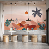 Beautiful Sunset Oasis Wallpaper Mural design