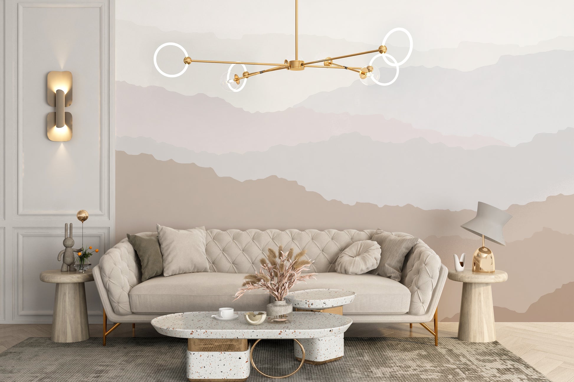 Nature scene wallpaper mural peaceful mountains
