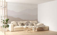 Peaks wallpaper mural with soft mountain tones



