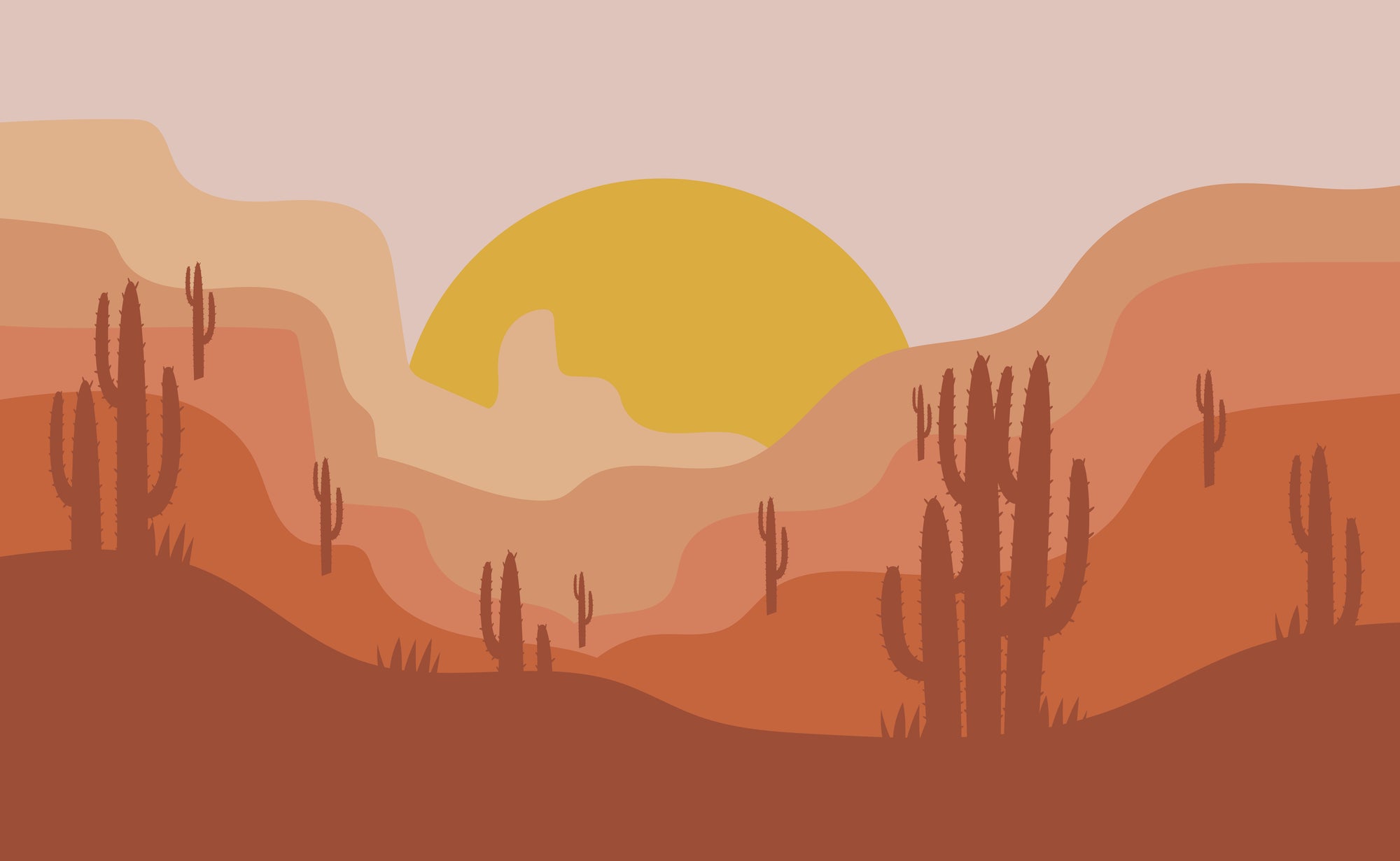 Golden Sun Cactus Wall Mural