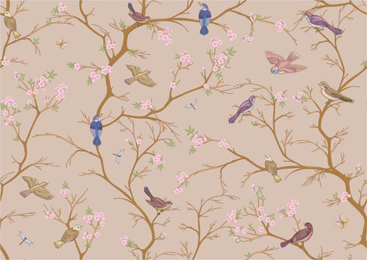 Beige Blossom Bird Wall Mural