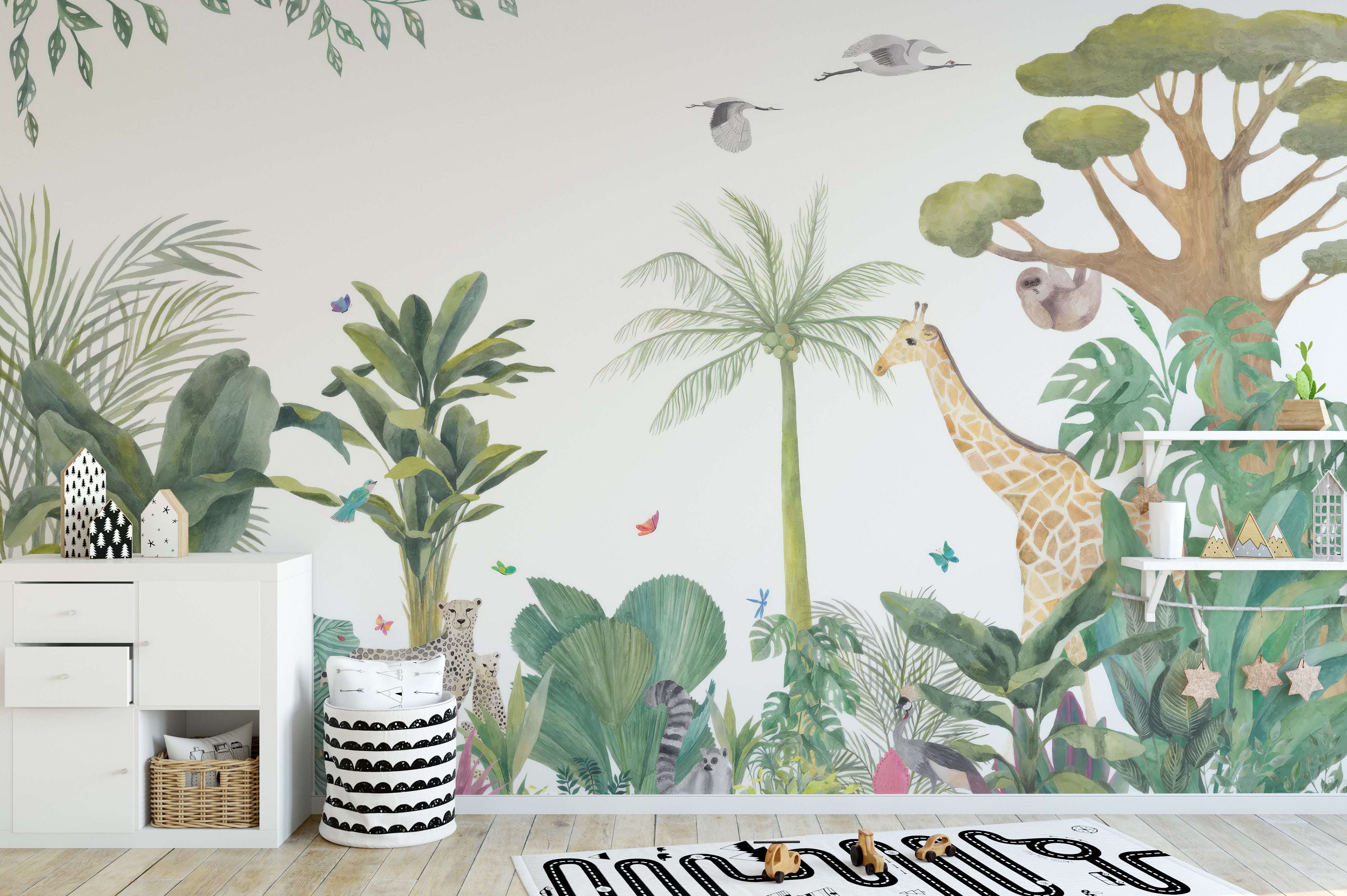Serene Jungle Wildlife Wallpaper Mural for a calm room