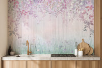Enchanting forest mural with a rainbow glow ambiance
