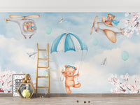 Teddy Pilots Cloudscape Wall Mural for a cheerful touch