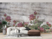 Oriental Lotus Pond Wall Mural with serene design