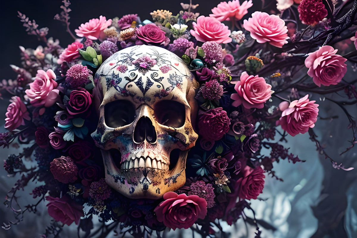 Halloween Floral Skull Wall Mural in your room — zoomed