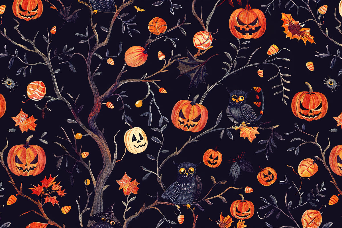 Halloween Pumpkins and Owls Wall Mural in your room